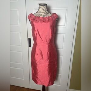 Boden Silk Blend Floral Rosette Sheath Dress Coral Pink